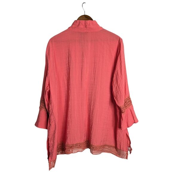 Ali Miles Swing Tunic Top 2X Orange Crochet Button Front Bell Sleeve Relaxed - Picture 7 of 10